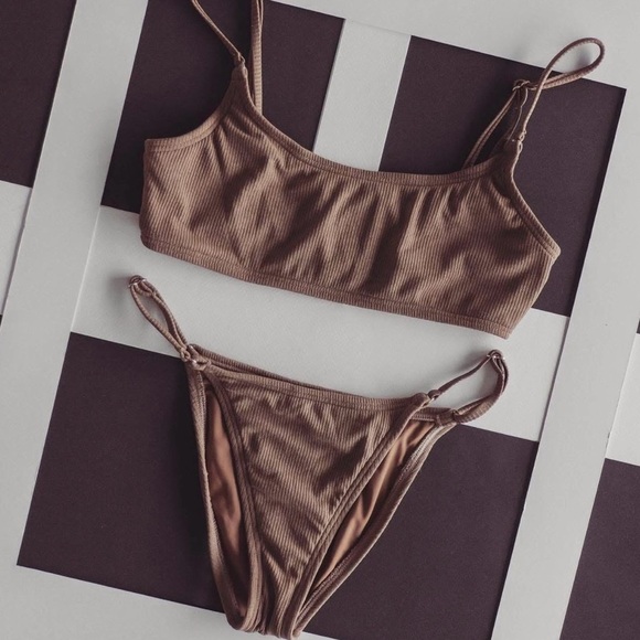 JLUXLABEL Brown Ribbed Bikini Set - Picture 2 of 3